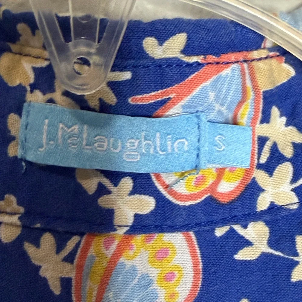 J. McLaughlin Lois Button-Up Shirt Small Blue‎ Butterfly Pattern Floral Casual